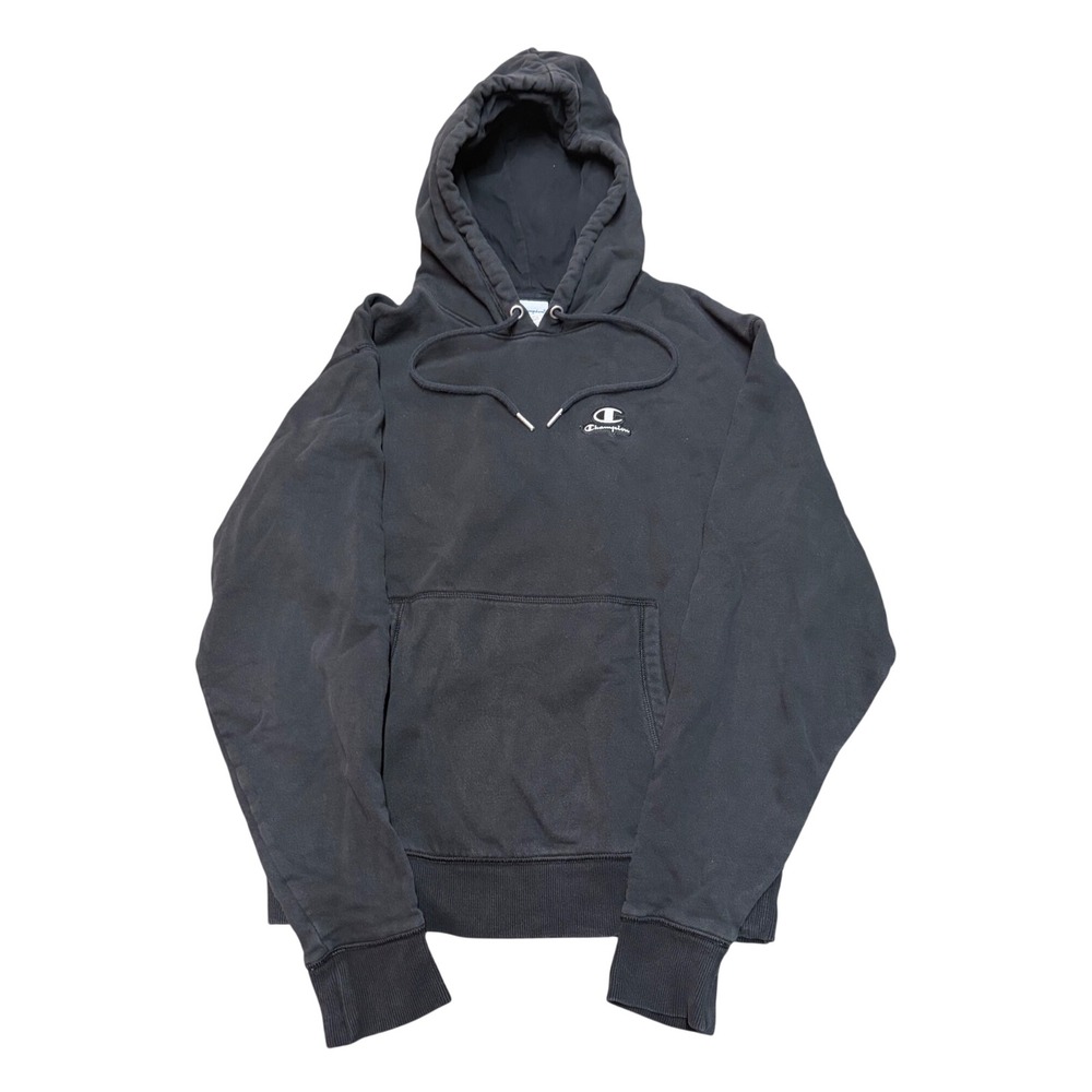 Champion Mens Powerblend Hoodie Black Embroidered Logo Sweatshirt Small